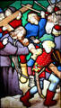 Carrying the Cross stained glass from hotel of Cluny at Cluny Museum. Paris, France.