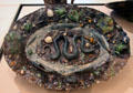 Ceramic oval plate with snake & rustic nature by successor of Bernard Palissy at Petit Palace Museum. Paris, France.