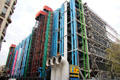 Color-coded vertical service tubes of Georges Pompidou Center. Paris, France