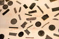 Dies & stamps used by WWII French resistance for producing forged papers & leaflets at Army Museum at Les Invalides. Paris, France