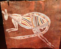 Australian native bark painting of kangaroo at Musée du quai Branly. Paris, France.