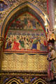 Angel stays hand of Abraham sacrificing son Isaac painted scene at St Chapelle. Paris, France.
