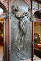Art Nouveau figure designed by Alphonse Mucha on storefront of Boutique Fouquet at Carnavalet Museum. Paris, France.