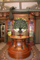 Peacocks, stained glass & circular counter in Art Nouveau style, in Boutique Fouquet at Carnavalet Museum. Paris, France.