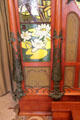 Stained glass panel of lily pad in Art Nouveau style in Boutique Fouquet at Carnavalet Museum. Paris, France.