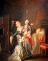 Farewell of Louis XVI to his family Jan 20,1793 painting by Jean-Jacques Hauer at Carnavalet Museum. Paris, France.