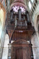 Great Organ with restored rose window above in Reims Cathedral. Reims, France.