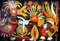 Roosters devouring people folktale painting on ceramic tile by Dodik Jégou. St Malo, France.
