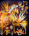 Three horses among flowers painting on ceramic tile by Dodik Jégou. St Malo, France.