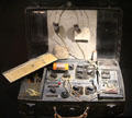 British type B Mk II radio concealed in a suitcase with range of over 800 km at Caen Memorial. Caen, France