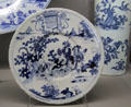 Earthenware plate with blue arms of François III of Harcourt by Poterat of Rouen at Rouen Ceramic Museum. Rouen, France.