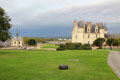 Naples Terrace with robot lawn mower at Chateau Royal of Amboise. Amboise, France.