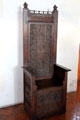 Ornate bishop's chair in Drummers' Room, Royal Lodge at Chateau Royal of Amboise. Amboise, France.