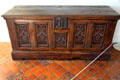 Chest with royal emblems of the type used by Charles VIII when traveling in Drummers' Room of Royal Lodge at a Chateau Royal of Amboise. Amboise, France.
