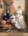 Last Days of Happiness engraving of Ferdinand-Philippe, Duke of Orléans & his family in Orléans bedroom in Royal Lodge at Chateau Royal of Amboise. Amboise, France.