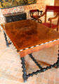 Polished wood table with turned spiral legs in Marguerite de Navarre's bedroom at Château de Clos Lucé. Amboise, France.