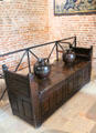 Renaissance bench & pots in kitchen at Château de Clos Lucé. Amboise, France.