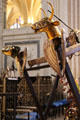 Lectern with winged Evangelists lion of Mark & bull of Luke at Chartres Cathedral. Chartres, France.