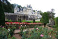 Chateau D'Ussé above flower gardens. Ussé, France.