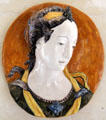 Ceramic female facial relief from Italy at Chateau D'Ussé. Ussé, France.