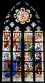 Joan gives thanks to God in Orleans Cathedral panel from life of Joan of Arc stained glass windows by J. Galland & E. Gibelin at Orleans Cathedral. France.