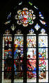 Joan burned at the stake in Rouen panel from life of Joan of Arc stained glass windows by J. Galland & E. Gibelin at Orleans Cathedral. France.