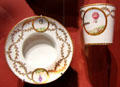 French porcelain cup & saucer with image of hot air balloon at Orleans Beaux Arts Museum. Orleans, France.