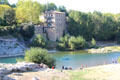 Building over Gard River near Pont du Gard. Nimes, France.