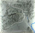Map of aqueduct which brought water from Uzès to Nimes across Pont du Gard at Pont du Gard museum. Nimes, France.