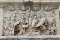 Homeric style soldier protecting body of fallen comrade on battle relief on west base of Roman Mausoleum at Glanum Ruins. Saint-Rémy-de-Provence, France.