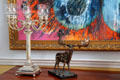 Silver lamp & statuette of extinct Giant Irish Deer in entrance hall at Aras an Uachtarain. Dublin, Ireland.