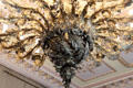 English roses, Scottish thistles, Irish shamrocks & oak leaves of Wales on throne room brass chandelier by Higginbotham, Thomas & Co. at Aras an Uachtarain. Dublin, Ireland.