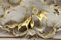 Gilded fox & crane of sculpted ceiling in council of state room at Aras an Uachtarain. Dublin, Ireland.