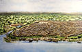 Reconstructed drawing of Viking town of Dublin at Dublin Castle. Dublin, Ireland.