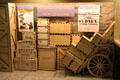 Destination posters & symbolic luggage at Irish Emigration Museum. Dublin, Ireland.