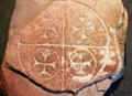Grave slab with four crosses in circles at Clonmacnoise museum. Ireland.