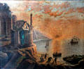 Graphic showing woman weeping over Irish famine victims at Irish National Famine Museum. Vesnoy, Ireland.