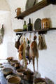 Game hanging over copper pots in kitchen at Bunratty Castle. County Clare, Ireland.