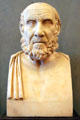 Roman-era portrait herm of Hippocrates at Uffizi Gallery. Florence, Italy.
