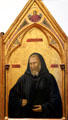 St Benedict panel detail of Madonna & Child polyptych painting by Giotto di Bondone at Uffizi Gallery. Florence, Italy.