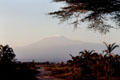 Snow capped Kilimanjaro in Tanzania seen from Amboseli National Park in Kenya.