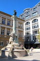 Dicks-Lentz monument dedicated to poets who wrote the national anthem sculpted by Pierre Federspiel on Square Jan Pallach in historic core of city. Luxembourg, Luxembourg.