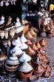 Clay tagine pots for steaming Moroccan meals in shop. Marrakesh, Morocco.