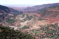 Landscape of foothills of Atlas mountains seen from road between Marrakesh & Tizi-n-Tichka. Morocco.