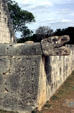 Serpent stone carving on wall of playing field of Great Ball Court at Chichén Itzá. Mexico.