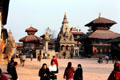 Overview of Durbar Square in Bhaktapur featuring Palace, Taleju Bell, Bhupatindra Malla Column, Vatsala Temple & Pashupatinath Temple. Nepal
