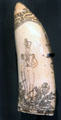 Whale's tooth carved with picture of private in 91st Argyllshire Regiment while serving in Southern Africa at National War Museum of Scotland. Edinburgh, Scotland.