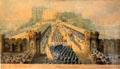 View showing royal procession organized by Sir Walter Scott arriving at Edinburgh Castle engraving by W.H. Lizars for Oliver & Boyd of Edinburgh at Writers' Museum. Edinburgh, Scotland.