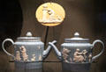 Jasperware teapots & plaque by Josiah Wedgwood & Sons at National Museum of Scotland. Edinburgh, Scotland.
