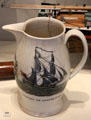 Earthenware pitcher prob. from Liverpool, England with design of merchant ship Industry of Anstruther at National Museum of Scotland. Edinburgh, Scotland.